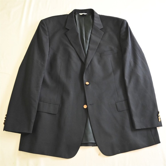Joseph‎ Feiss 52L Navy Blue Gold Button 100% Wool Mens Blazer Sport Coat Jacket